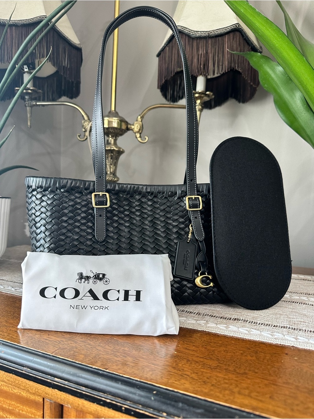 Coach Woven Swing Tote - Black/Gold - Leather - Picture 2 of 10